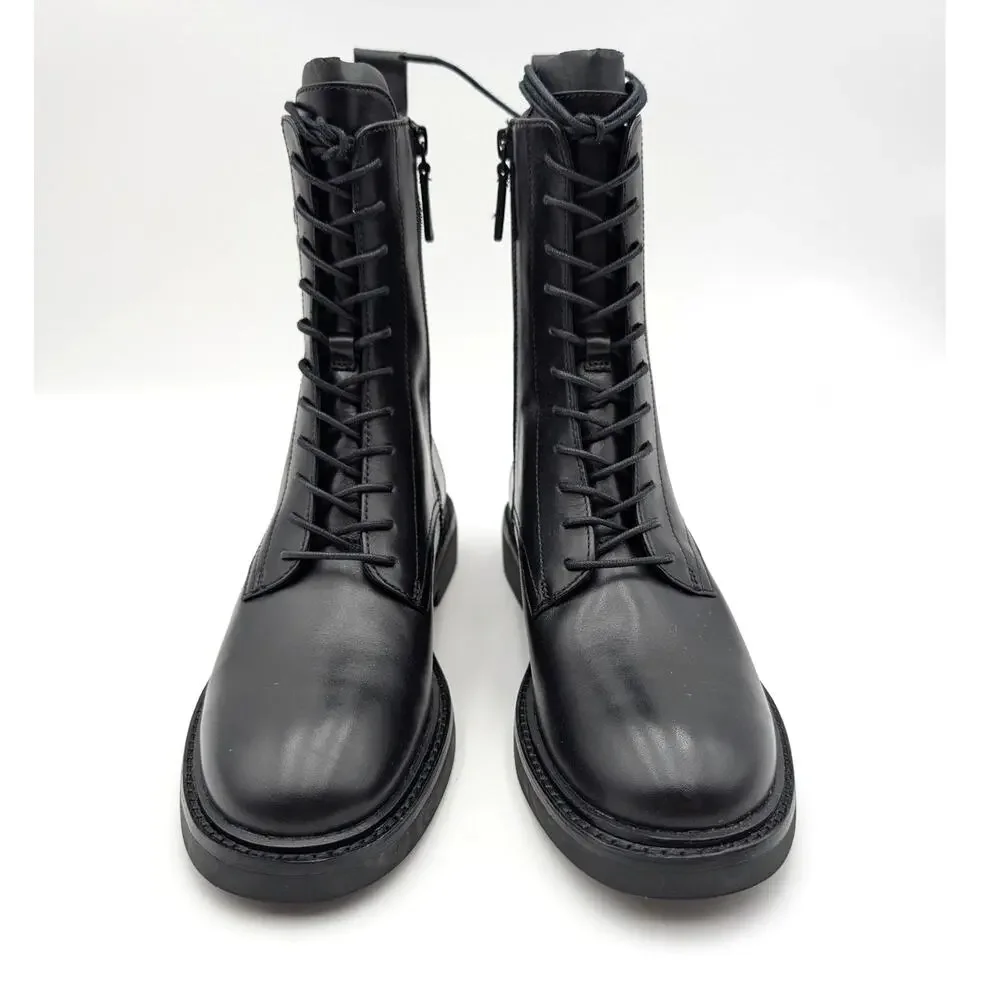Tory Burch Double-T Lace-Up Combat Boots Women's Black Size US7M EU37.5